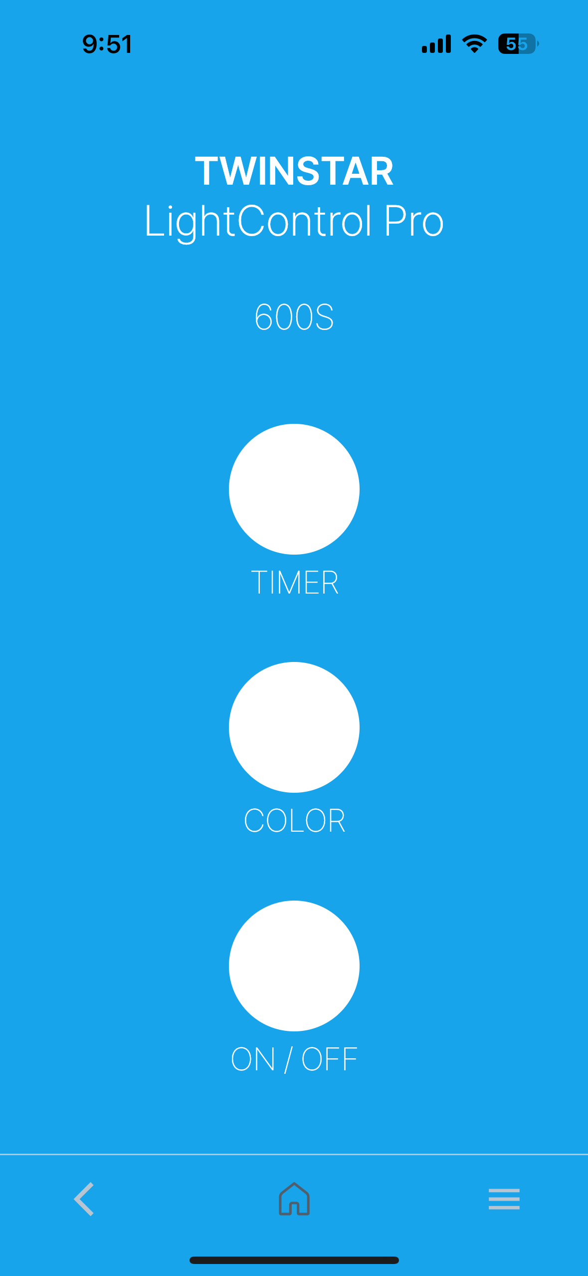 Twinstar LightControl Pro smartphone app – Bluetooth interface with timer, color adjustment, and on/off control for aquarium LED lighting