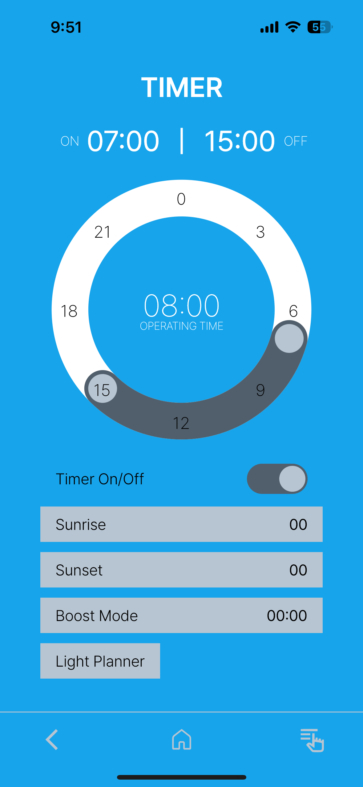 Twinstar LightControl Pro Bluetooth app – aquarium LED timer with sunrise, sunset simulation, boost mode, and programmable light planner